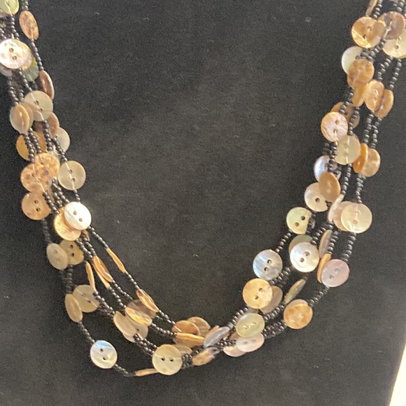 19" Eclectic Button and Seed Bead Multi Strand Necklace - Picture 2 of 10